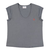 Short sleeve t-shirt w/ deep round neck | Grey w/ "rock n roll" print