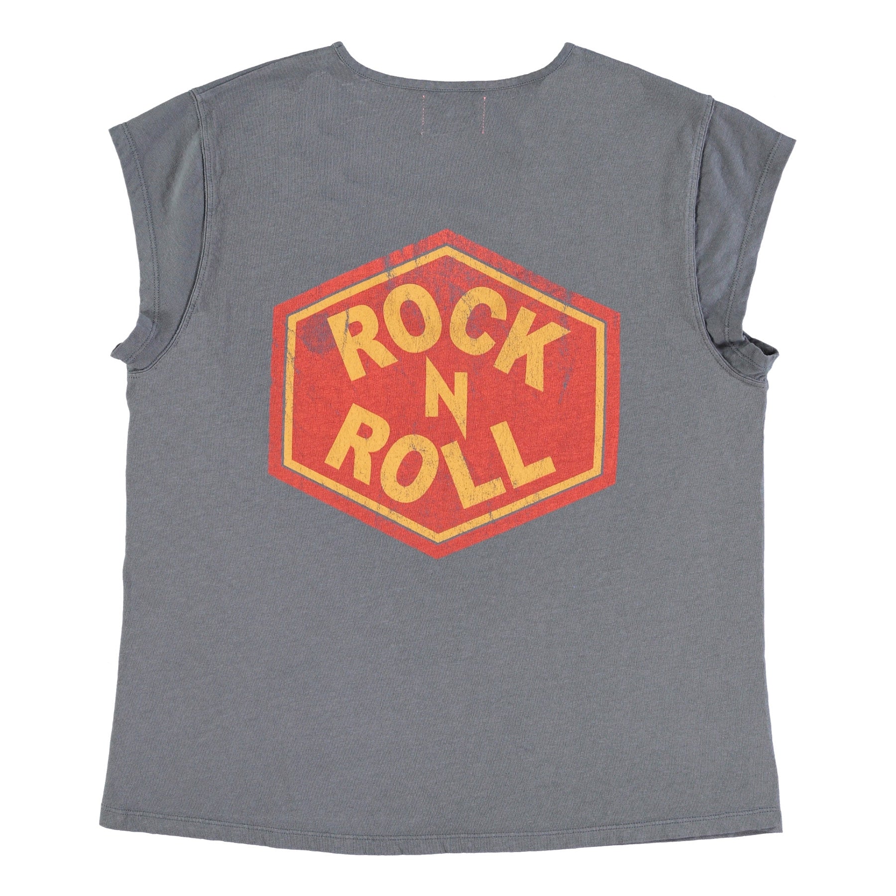 Short sleeve t-shirt w/ deep round neck | Grey w/ "rock n roll" print