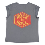 Short sleeve t-shirt w/ deep round neck | Grey w/ "rock n roll" print
