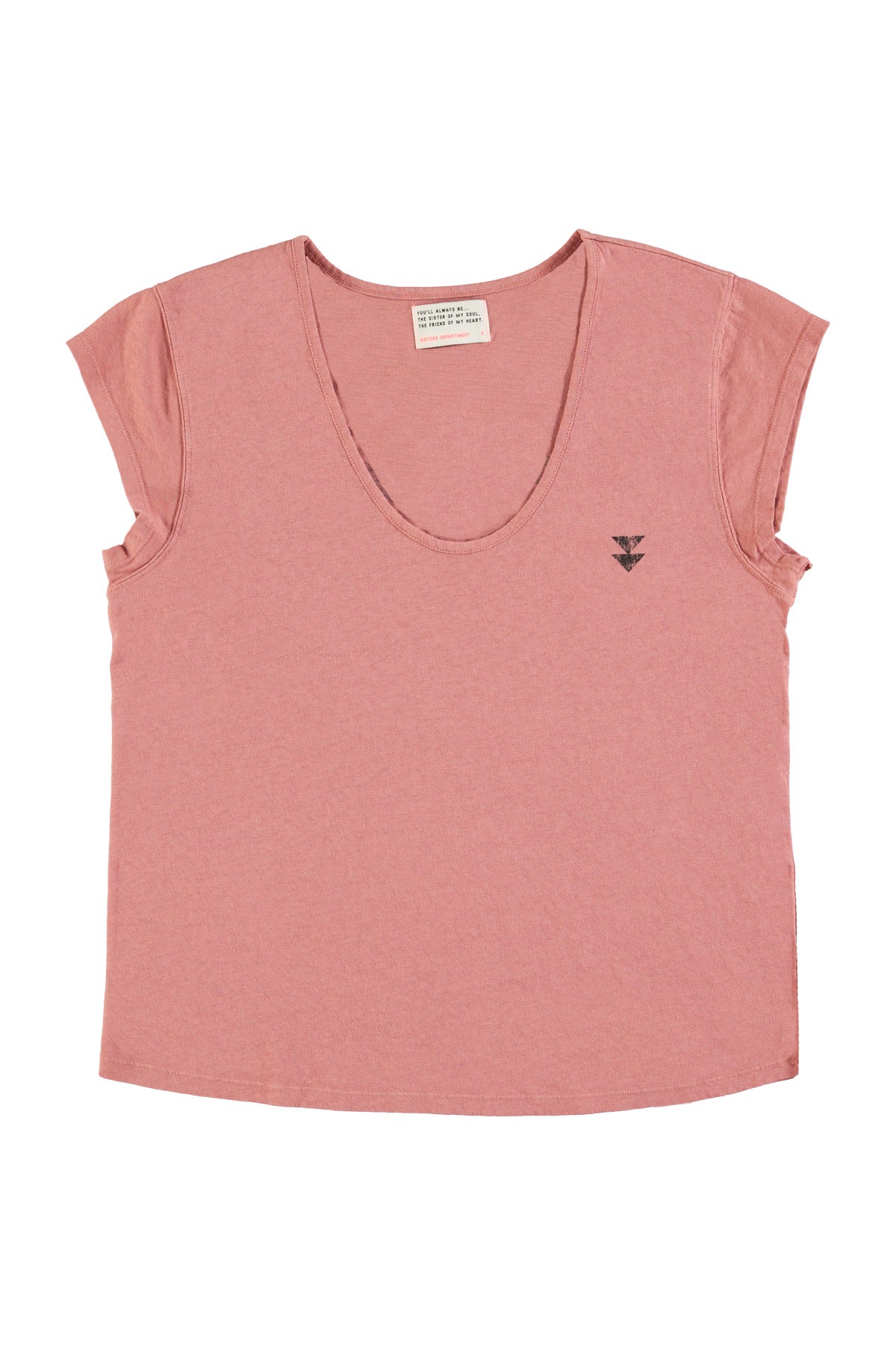 Short sleeve t-shirt w/ deep round neck | Old pink w/ "pizza takeaway" print