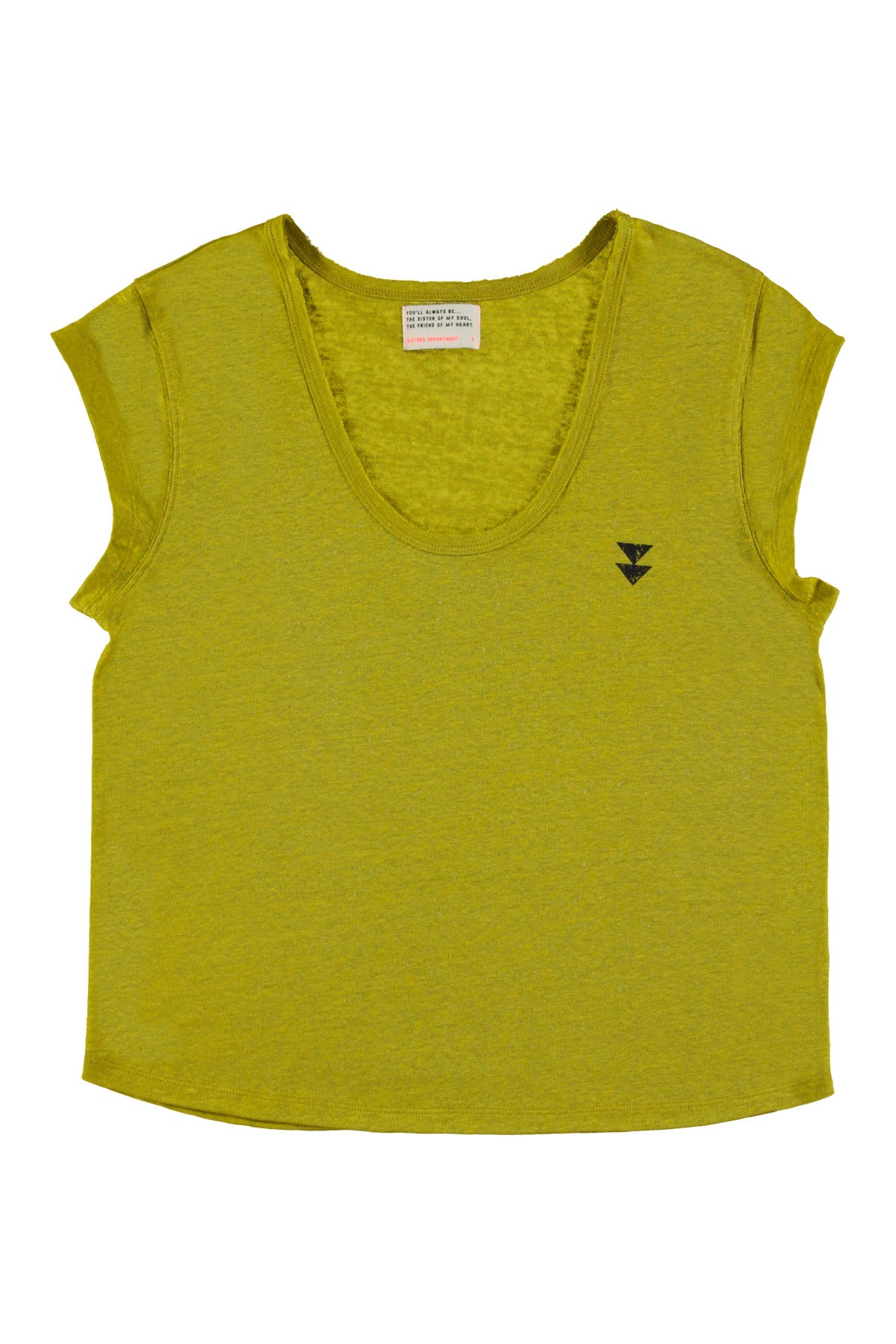 Short sleeve t-shirt w/ deep round neck | Olive Green linen