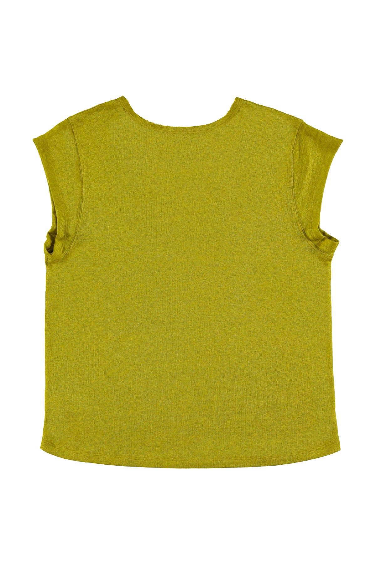 Short sleeve t-shirt w/ deep round neck | Olive Green linen