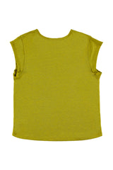 Short sleeve t-shirt w/ deep round neck | Olive Green linen