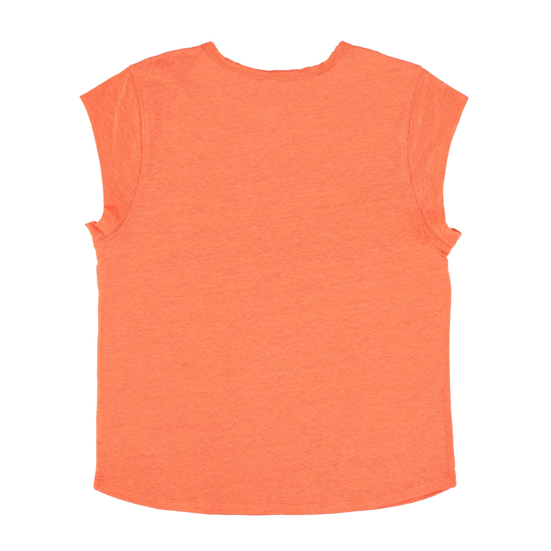 Short sleeve t-shirt w/ deep round neck | Orange linen