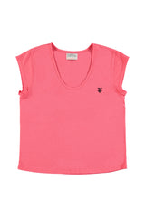 Short sleeve t-shirt w/ deep round neck | Pink w/ "Sunday slice"print