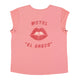 Short sleeve t-shirt w/ deep round neck | Pink w/ "motel el greco" print