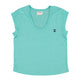 Short sleeve t-shirt w/ deep round neck | Turquoise linen