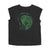 Short sleeve t-shirt w/ deep round neck | Washed black w/ "green fish" print