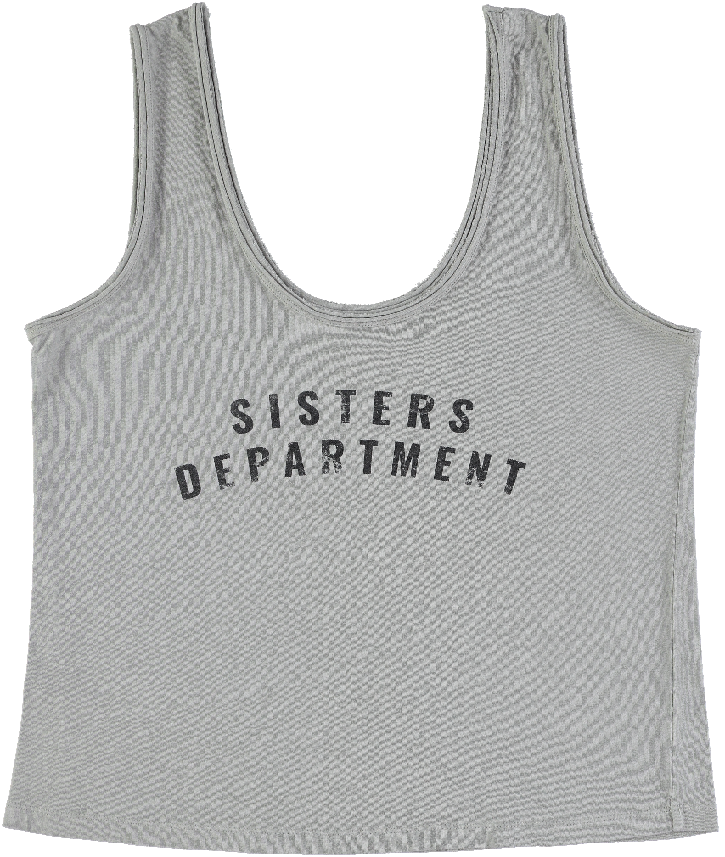 Sleeveless top w/ v-neck | Grey w/ "sisters department" print