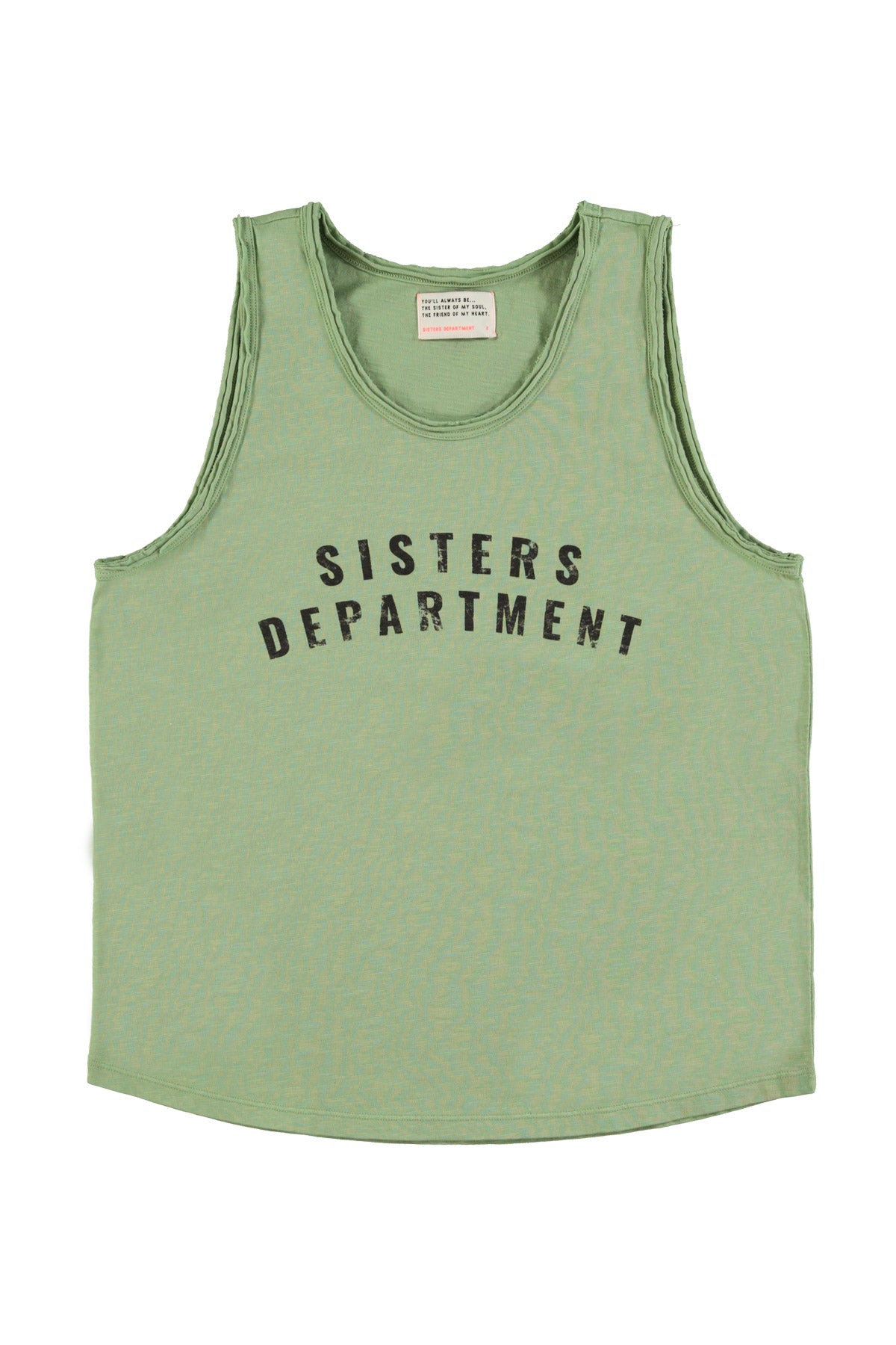 Sleeveless round neck top | Green w/ " Sisters Department" print