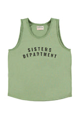 Sleeveless round neck top | Green w/ " Sisters Department" print