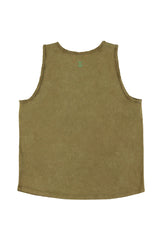 Sleeveless round neck top | Khaki w/ "say cheese" print