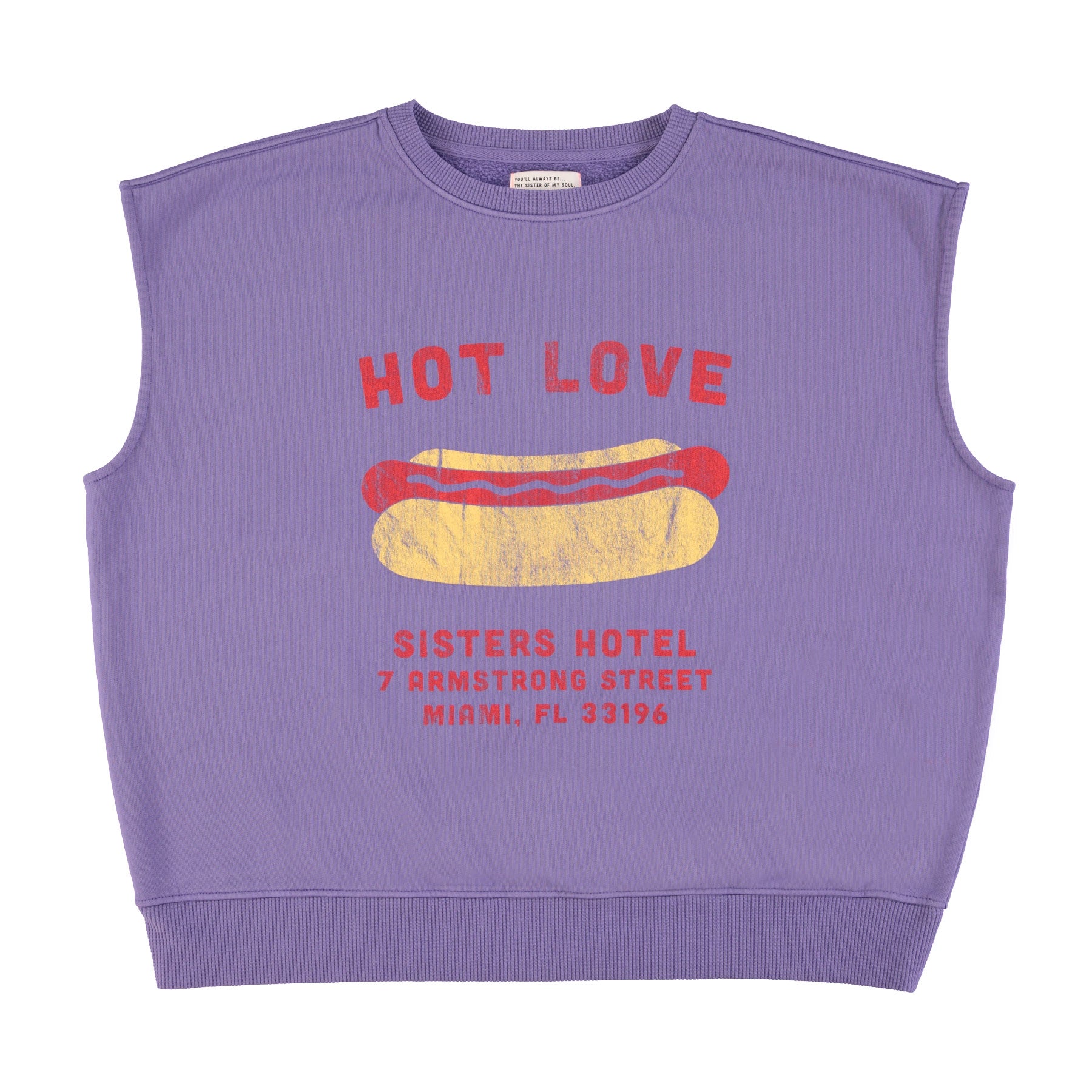 Sleeveless sweatshirt | Purple w/ hot dog print