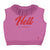 Sleeveless sweatshirt w/ tulle collar  | Magenta w/ "hell" print