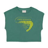Sleeveless t-shirt/top w/ round neck | Green w/ "love bandit" print