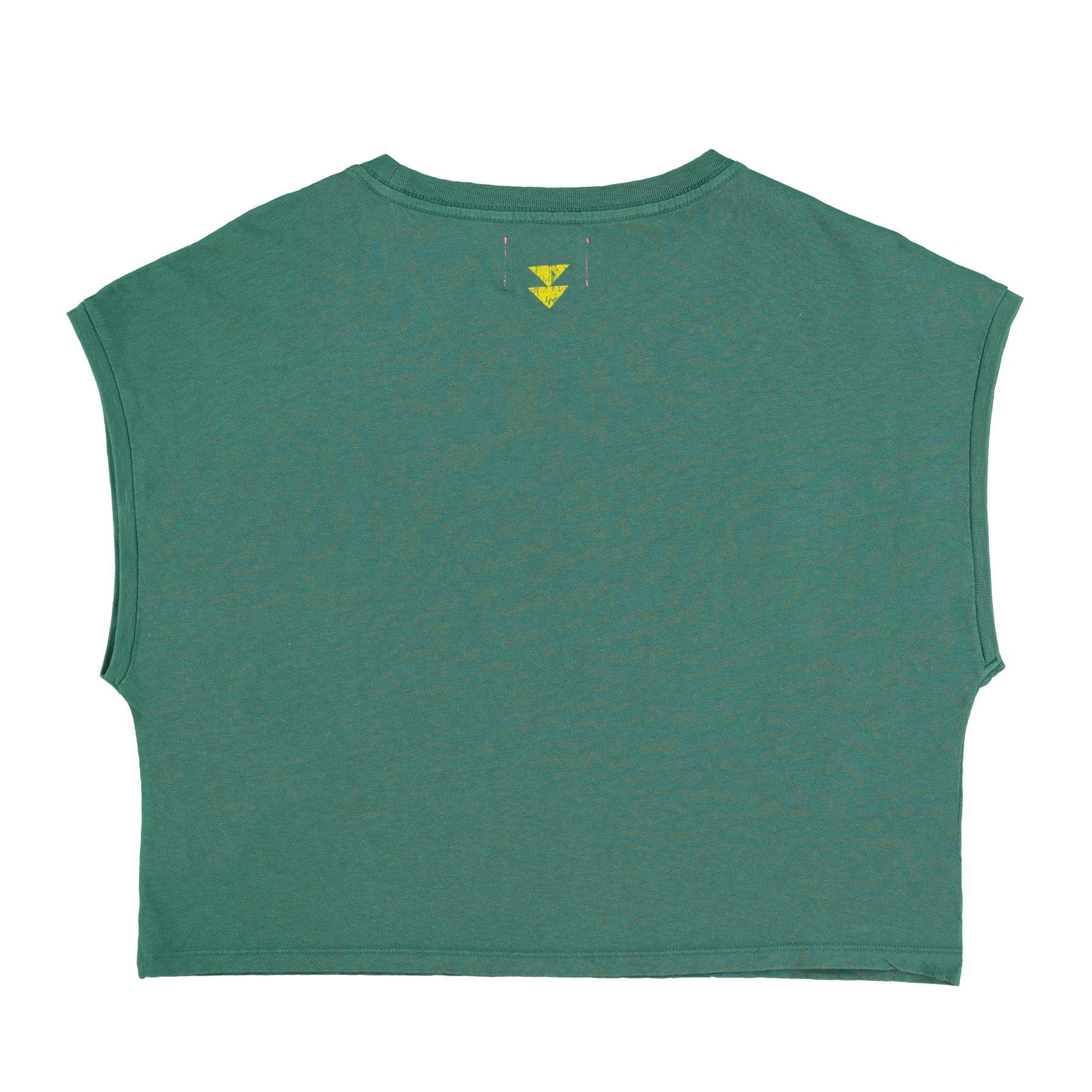 Sleeveless t-shirt/top w/ round neck | Green w/ "love bandit" print