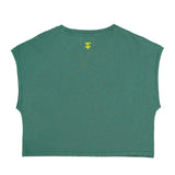 Sleeveless t-shirt/top w/ round neck | Green w/ "love bandit" print