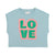 Sleeveless t-shirt/top w/ round neck | blue w/ "love" print