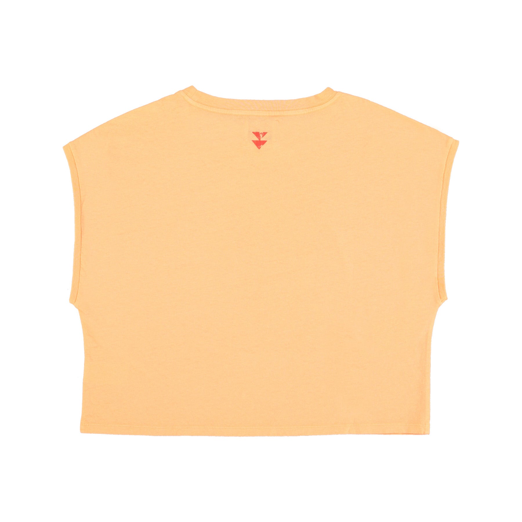 Sleeveless t-shirt/top w/ round neck | peach w/ cherries print