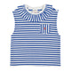 Sleeveless t-shirt w/ collar | Blue & ecru stripes