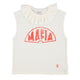 Sleeveless t-shirt w/  collar | Ecru  w/ "mafia" print