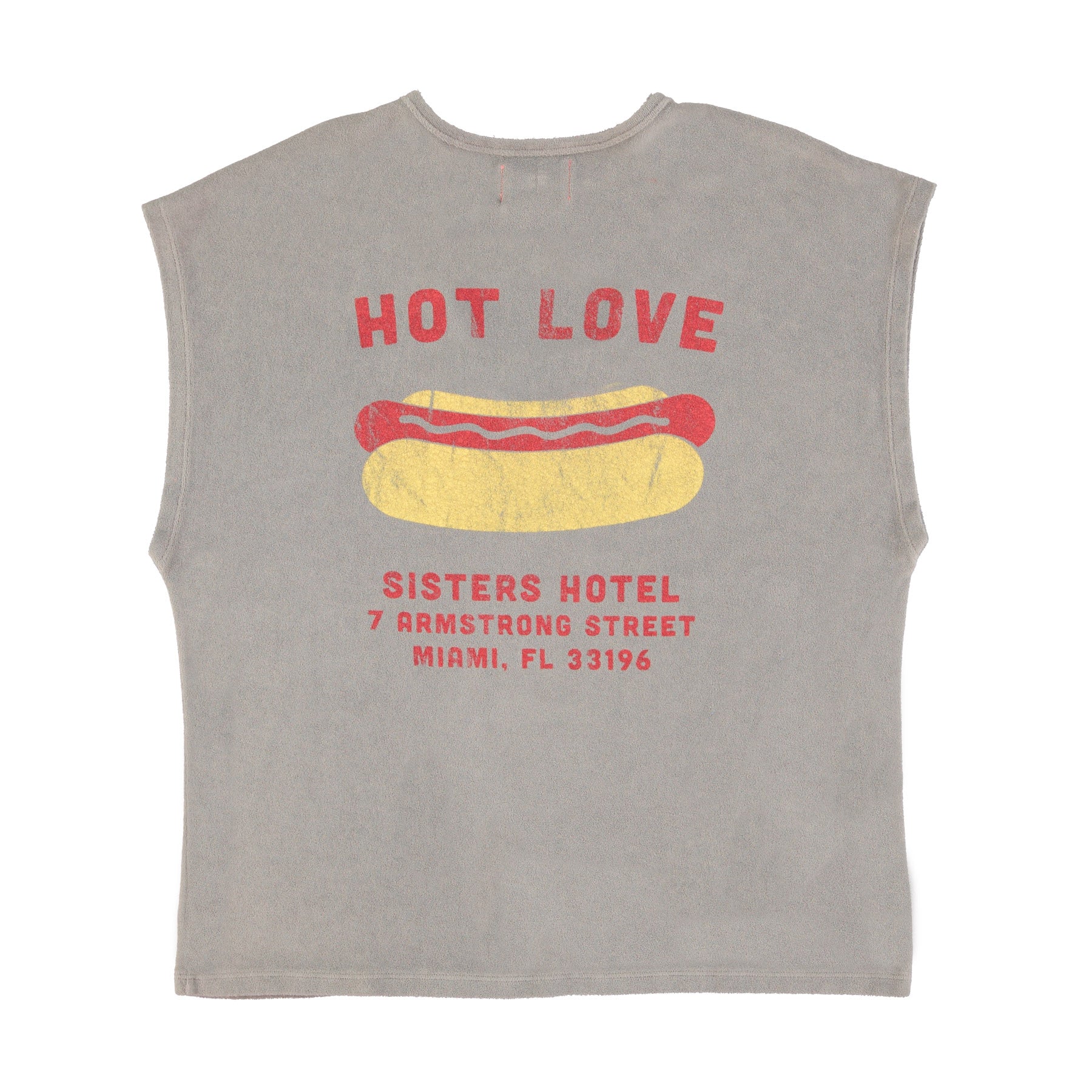 Sleeveless t-shirt w/ deep round neck | Grey w/ hot dog print