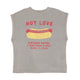 Sleeveless t-shirt w/ deep round neck | Grey w/ hot dog print