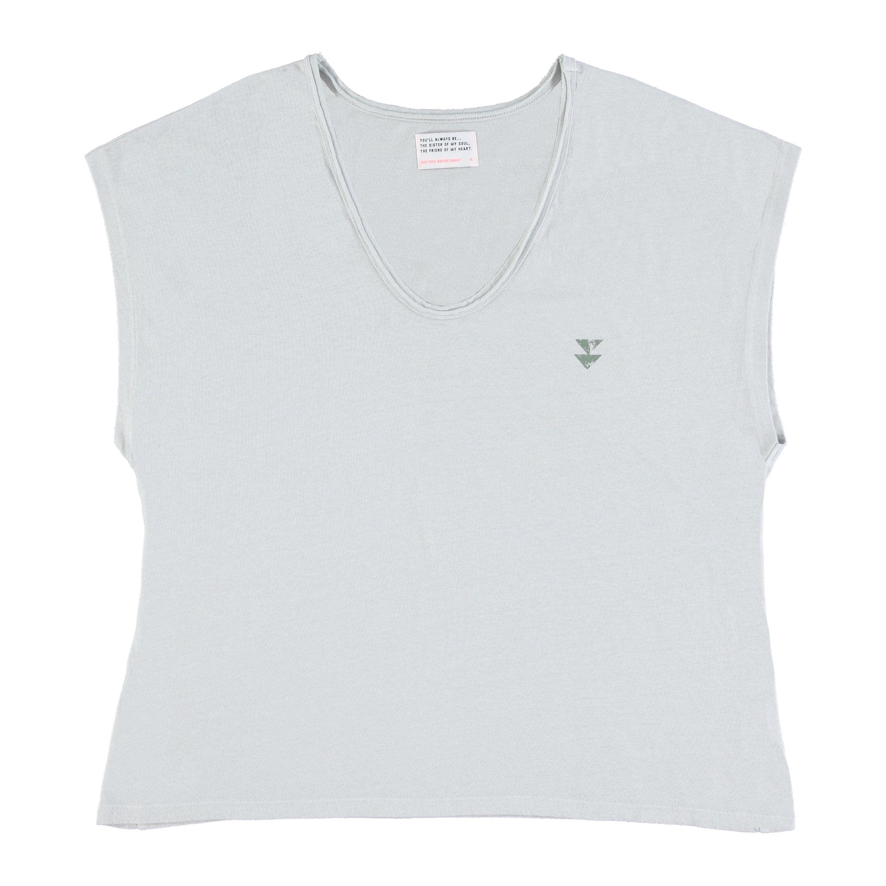 Sleeveless t-shirt w/ deep round neck | Light grey w/ "my fire" print