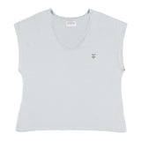 Sleeveless t-shirt w/ deep round neck | Light grey w/ "my fire" print
