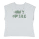 Sleeveless t-shirt w/ deep round neck | Light grey w/ "my fire" print