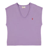 Sleeveless t-shirt w/ deep round neck | Lilac w/ "hell" print
