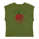 Sleeveless t-shirt w/ deep round neck | Olive green w/ red apple print