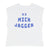 Sleeveless t-shirt w/ deep round neck | White w/ "mick jagger" print