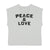 Sleeveless t-shirt w/ deep round neck | light grey w/ "peace & love" print