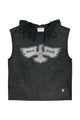 Sleeveless t-shirt w/ peter pan collar | Faded black  w/ "eagle" print