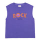 Sleeveless t-shirt w/ round neck . Violet w/ "rock" print