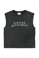 Sleeveless t-shirt w/ round neck | Faded black w/ "Sisters Department" print