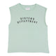 Sleeveless t-shirt w/ round neck | Green w/ "sisters department" print