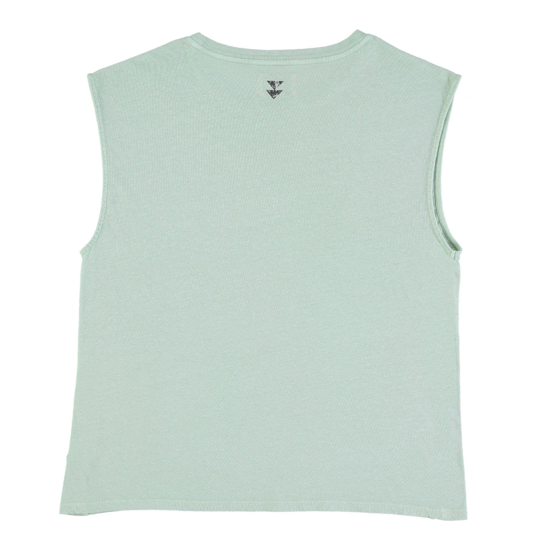Sleeveless t-shirt w/ round neck | Green w/ "sisters department" print