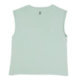 Sleeveless t-shirt w/ round neck | Green w/ "sisters department" print
