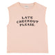 Sleeveless t-shirt w/ round neck | Light pink w/ "late checkout" print