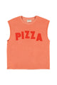 Sleeveless t-shirt w/ round neck | Peach w/ "pizza" print