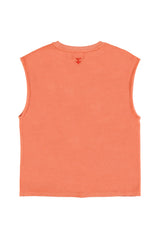 Sleeveless t-shirt w/ round neck | Peach w/ "pizza" print