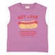 Sleeveless t-shirt w/ round neck | Purple w/ "hot love" print