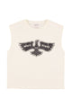 Sleeveless t-shirt w/ round neck | White w/ "eagle" print