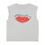 Sleeveless t-shirt w/ round neck | light grey w/ lips print