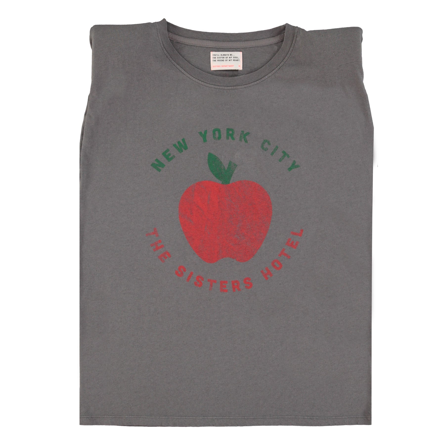 Sleeveless t-shirt w/ shoulder pads | Dark grey  w/ red apple print
