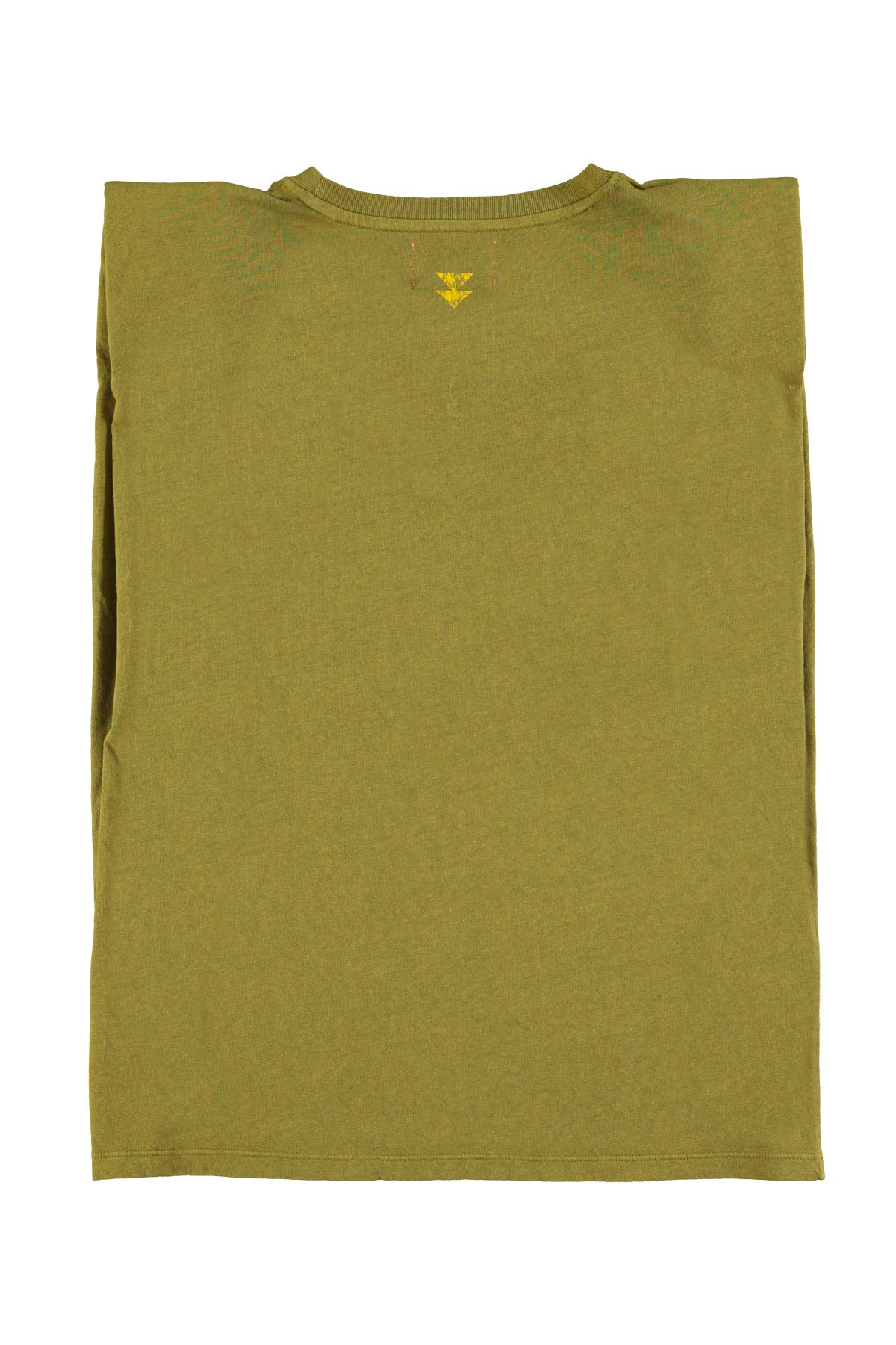 Sleeveless t-shirt w/ shoulder pads | Olive geen w/ "sunday slice" print