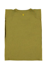 Sleeveless t-shirt w/ shoulder pads | Olive geen w/ "sunday slice" print