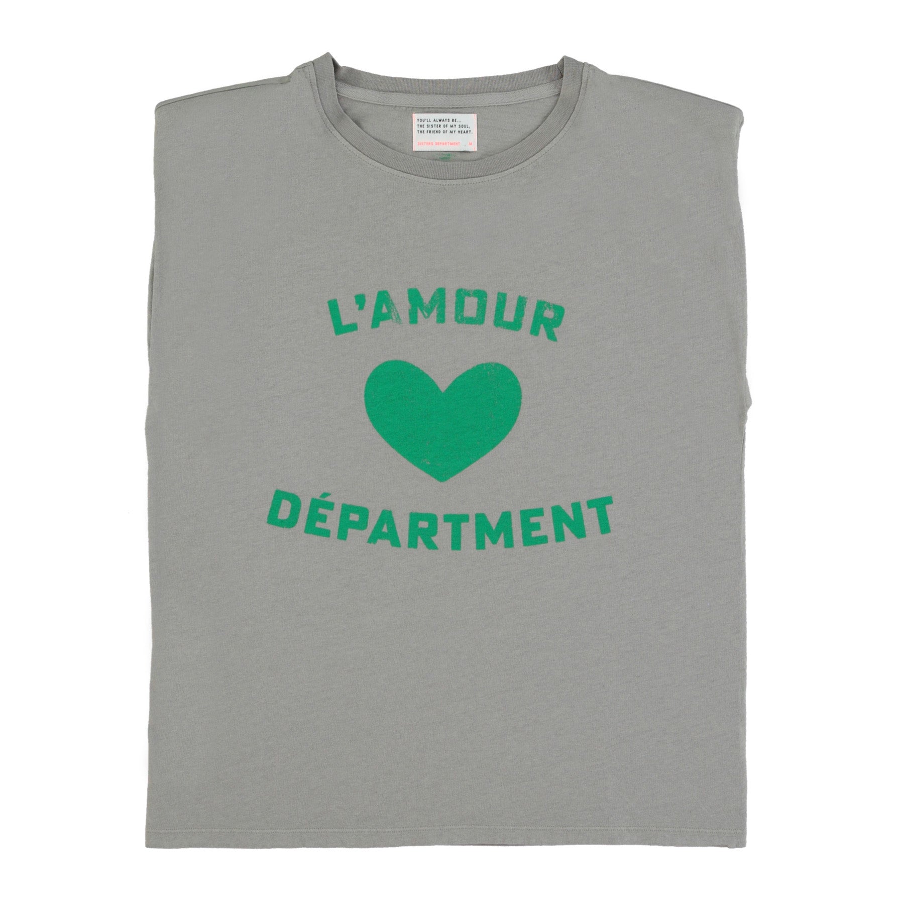 Sleeveless t-shirt w/ shoulder pads | Grey w/ "l´amour" print